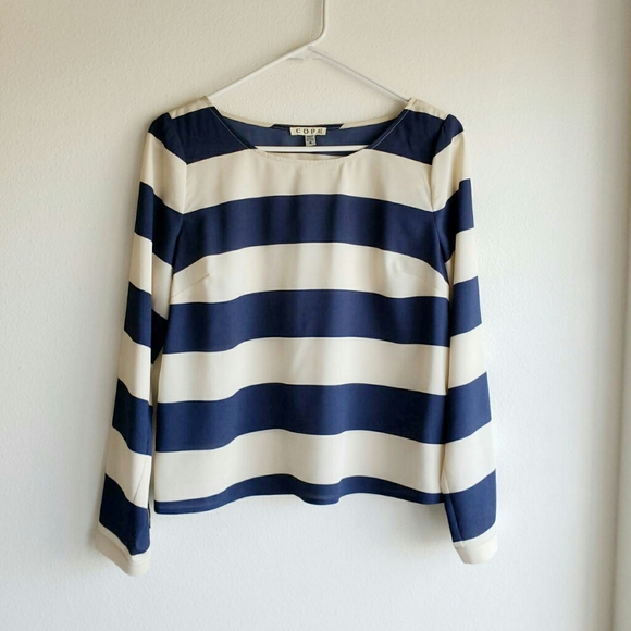 UO|COPE Open Back Blue/Cream Striped Blouse - Picture 3 of 7